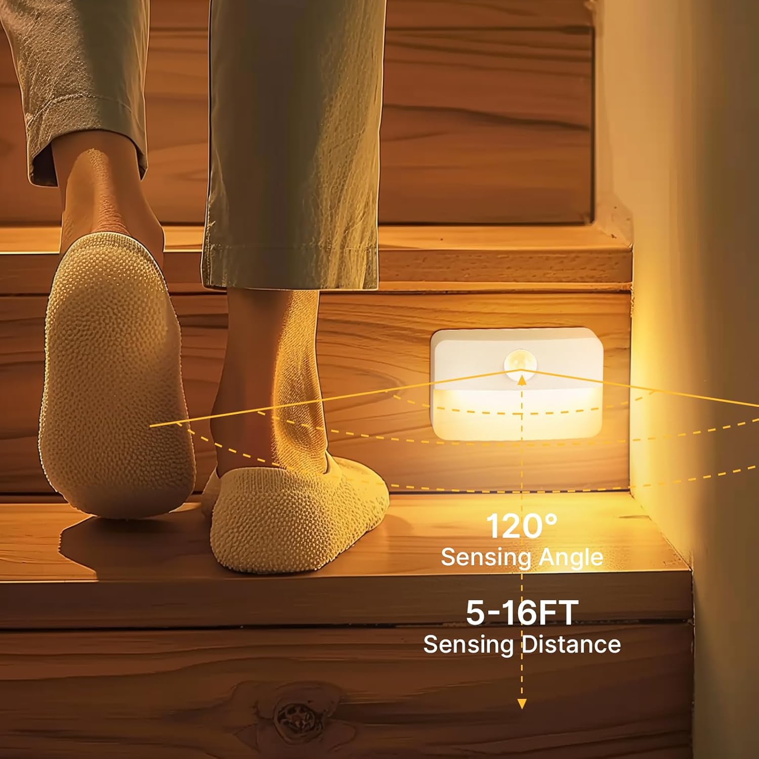 Guankai 8 Pack Motion Sensor Stair Light for Indoor, Battery Operated Closet Lights, Wireless Stick on Anywhere Hallway Lamp, Portable Led Night Lamps for Bedroom Under Cabinet Kitchen - Image 2