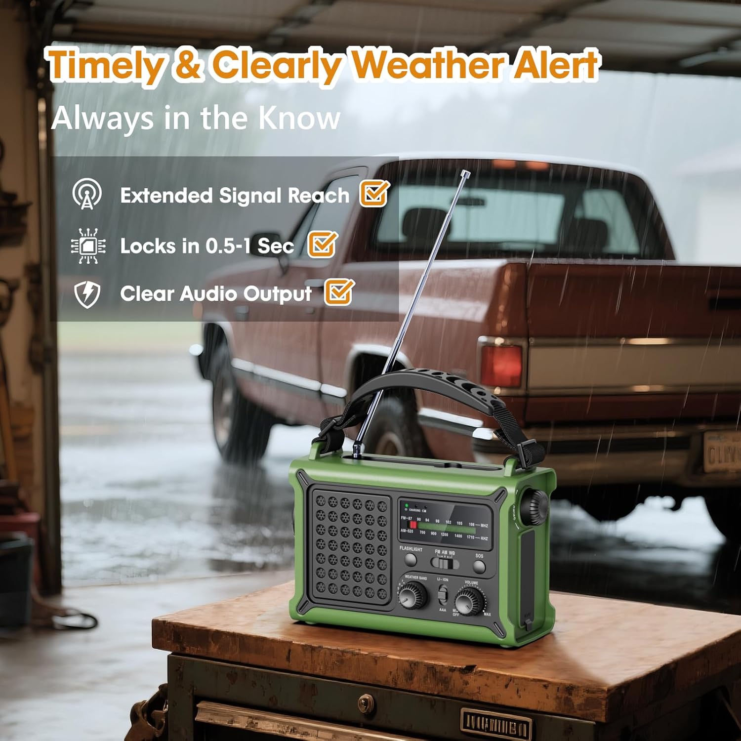 Raynic 12000mAh Emergency Weather Radio, AM/FM/NOAA Solar Hand Crank Radio with 2X Panel, USB & USB-C Charging, LED Flashlight, Reading Light & SOS for Power Outages, Hurricane, Storms, Camping - Image 4