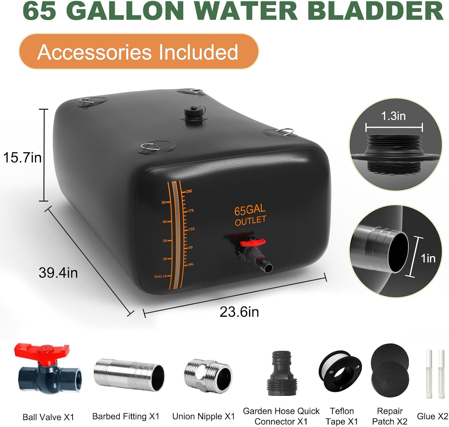 65 Gallon Water Bladder, 1000D PVC Foldable Portable Water Tank, Black Large Capacity Water Bag Container for Garden, Drought Resistance, Fire Prevention, Emergency Supply - Image 2