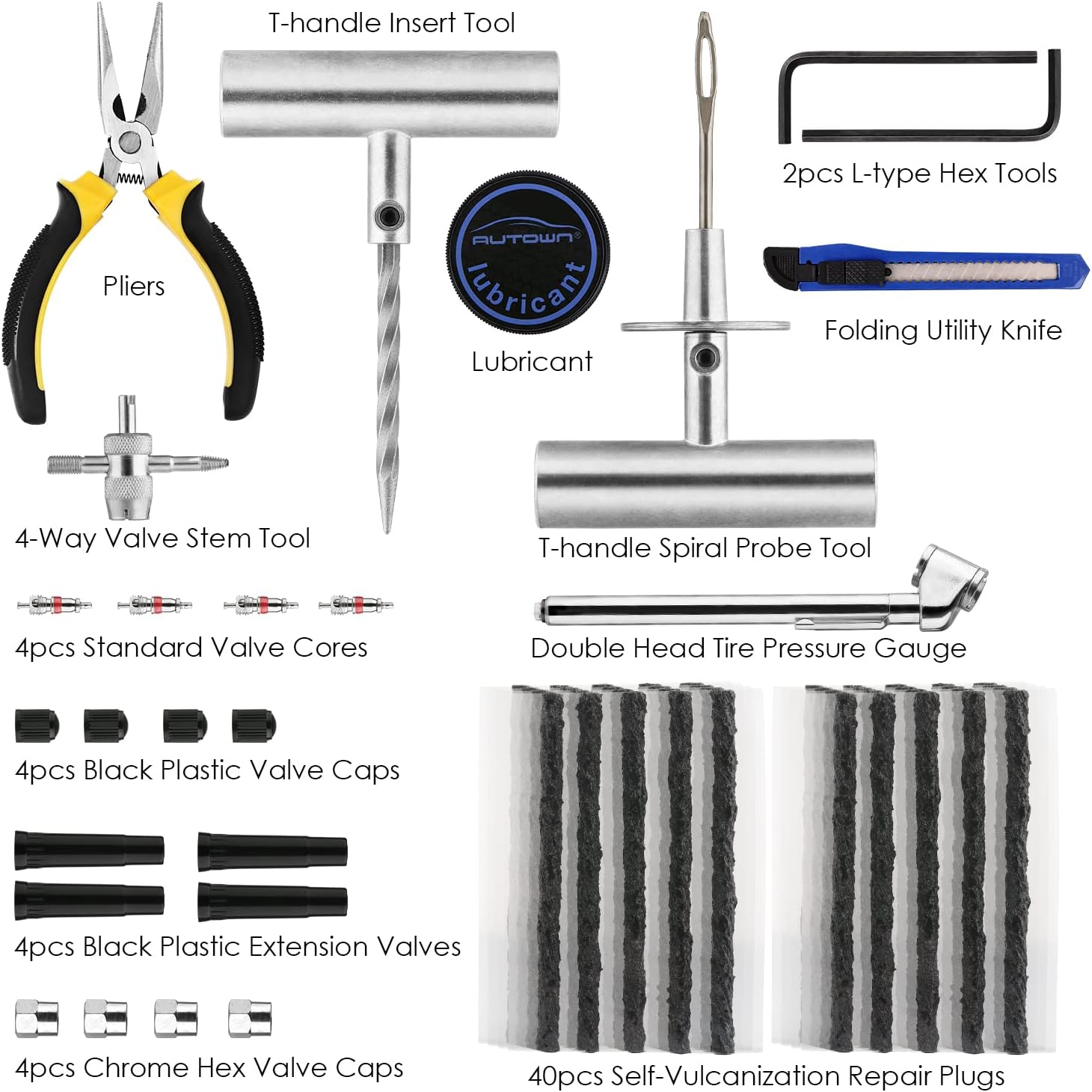 AUTOWN Tire Repair Kit - 68pcs Heavy Duty Tire Plug Kit, Universal Tire Repair Tools to Fix Punctures and Plug Flats Patch Kit for car Motorcycle, Truck, ARB,ATV, Tractor, RV, SUV, Trailer - Image 2