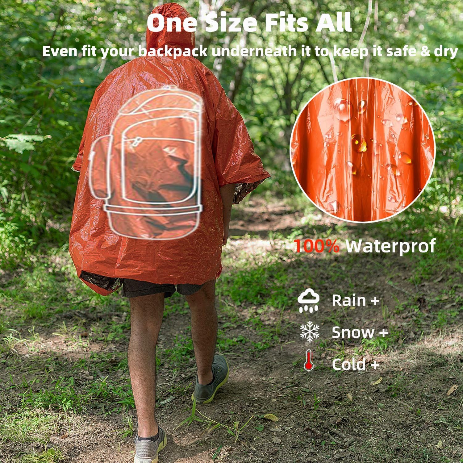 Thickened Emergency Rain Poncho, Thermal Poncho Survival Blankets Reusable Survival Ponchos for Camping, Hiking - Image 6