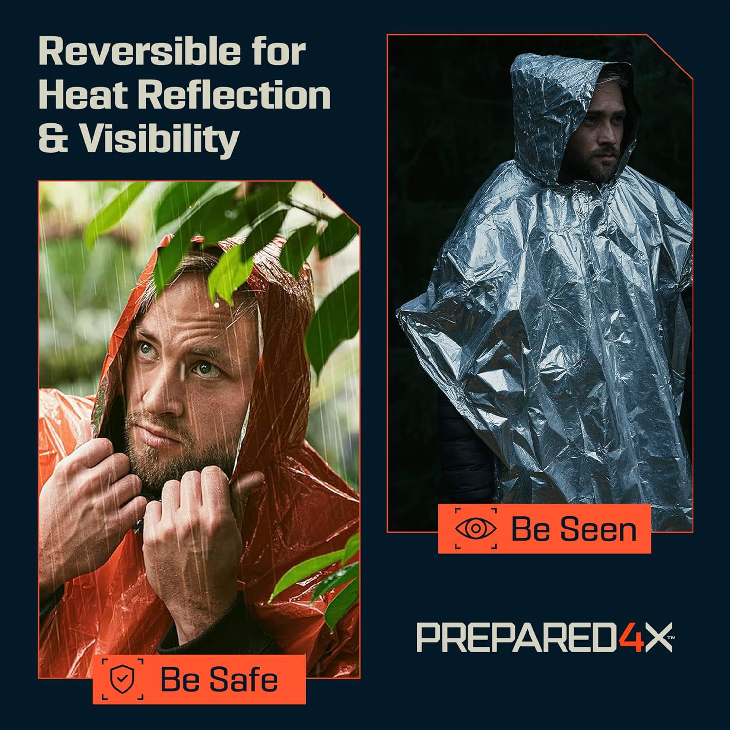 PREPARED4X Emergency Mylar Poncho – Survival Rain Poncho with Hood – Lightweight, Compact, Reusable Emergency Blanket Poncho for Hiking, Camping, Thermal Gear, Car Kit, Outdoors - Image 4