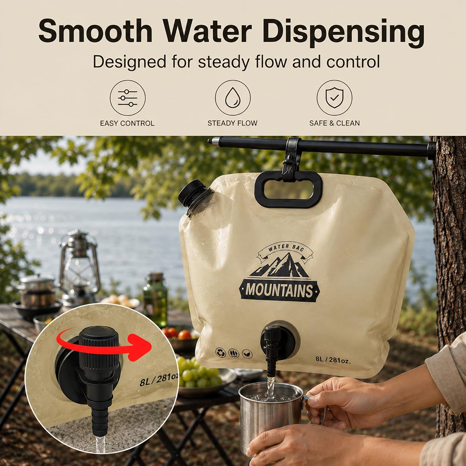 Collapsible Water Container Portable Water Jug with Spigot for Camping, Foldable Hiking Gear, Leakproof Liquid Carrier for Hiking, Travel, Emergency Preparedness, Outdoor Use (1 Pack 2 Gallon) - Image 4