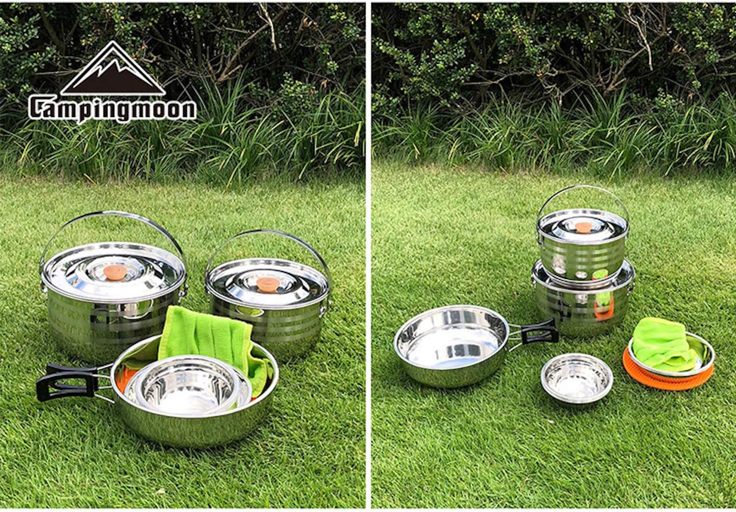 CAMPINGMOON Camping Cookware Set Stainless Steel Outdoor Nesting Cooking Mess Kit Pots Pans Bowls with Storage Carrying Tote Bag - Image 5