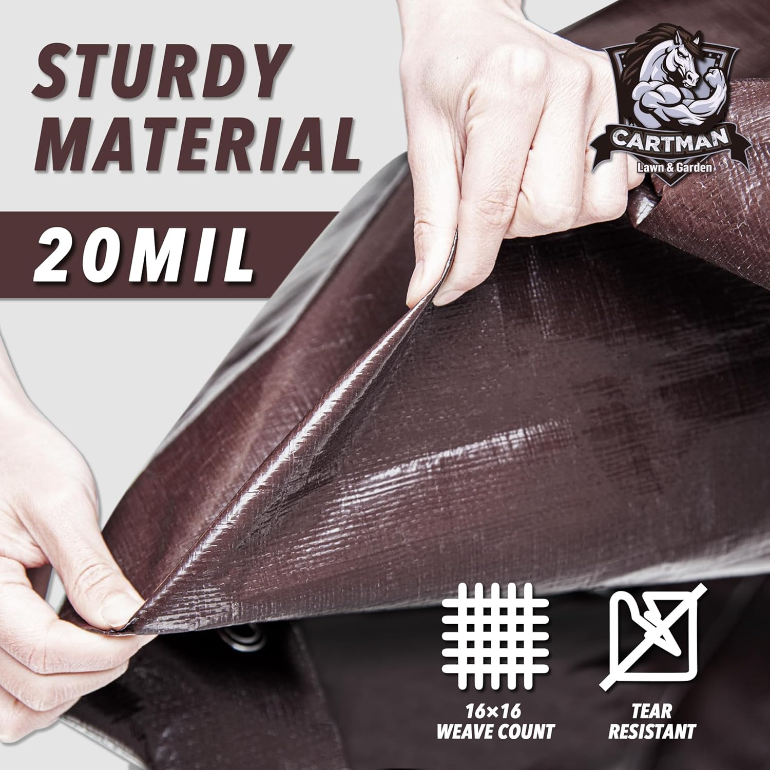 CARTMAN Finished Size 8x10 Feet Extra Thick 20 Mil Brown Ultra Heavy Duty Poly Tarp, Multipurpose Protective Cover, UV Resistant, Waterproof Poly Tarpaulin with Reinforced Edges - Image 3