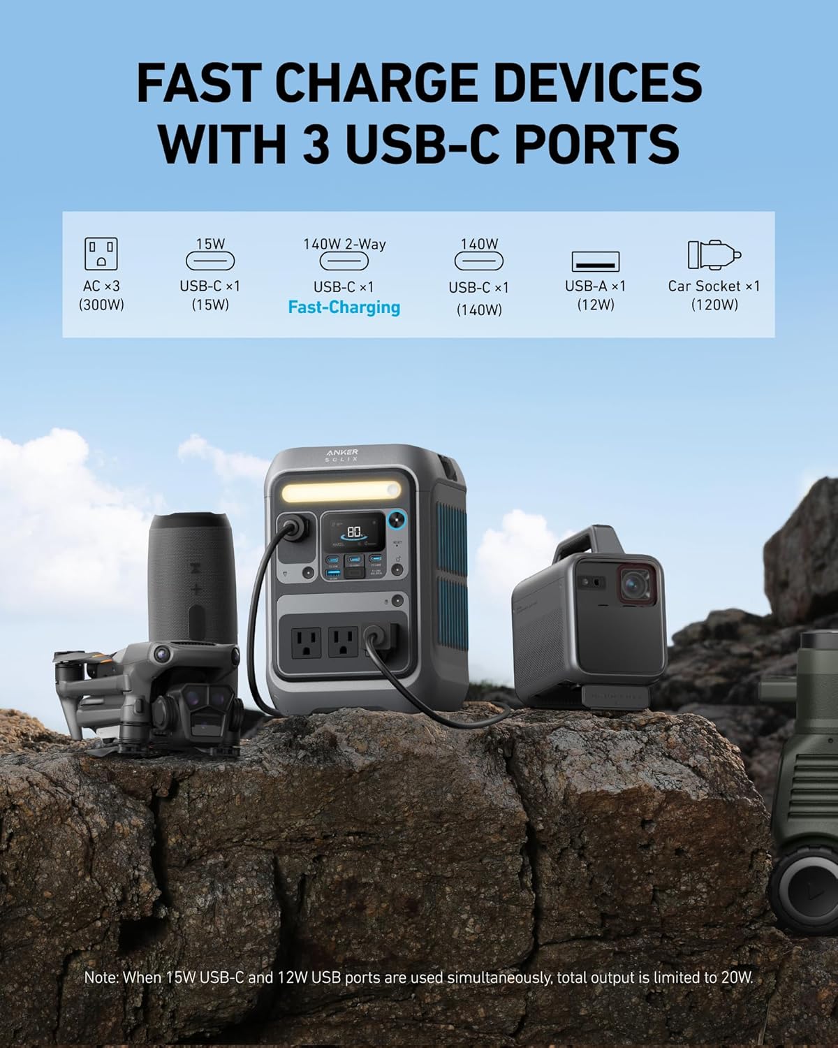 Anker Portable Power Station SOLIX C300, 288Wh LiFePO4 Backup Battery, 300W Solar Generator, 140W Two-Way Fast Charging, for Camping, Hunting, Travel, Blackout & Emergencies (Solar Panel Optional) - Image 3