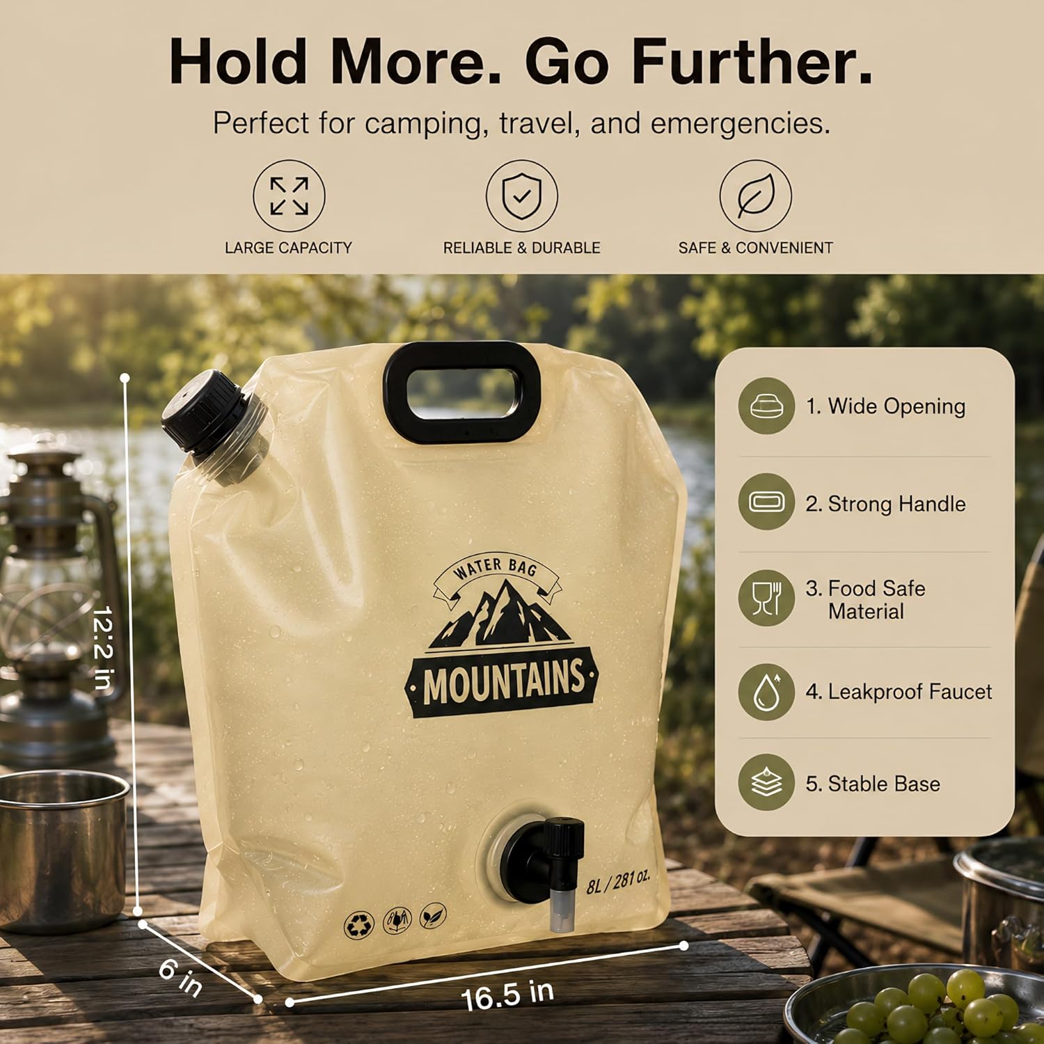 Collapsible Water Container Portable Water Jug with Spigot for Camping, Foldable Hiking Gear, Leakproof Liquid Carrier for Hiking, Travel, Emergency Preparedness, Outdoor Use (1 Pack 2 Gallon) - Image 6