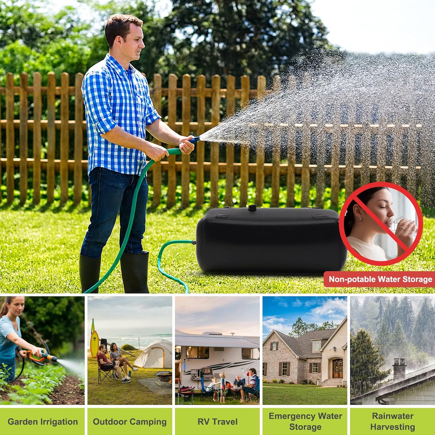 65 Gallon Water Bladder, 1000D PVC Foldable Portable Water Tank, Black Large Capacity Water Bag Container for Garden, Drought Resistance, Fire Prevention, Emergency Supply - Image 7