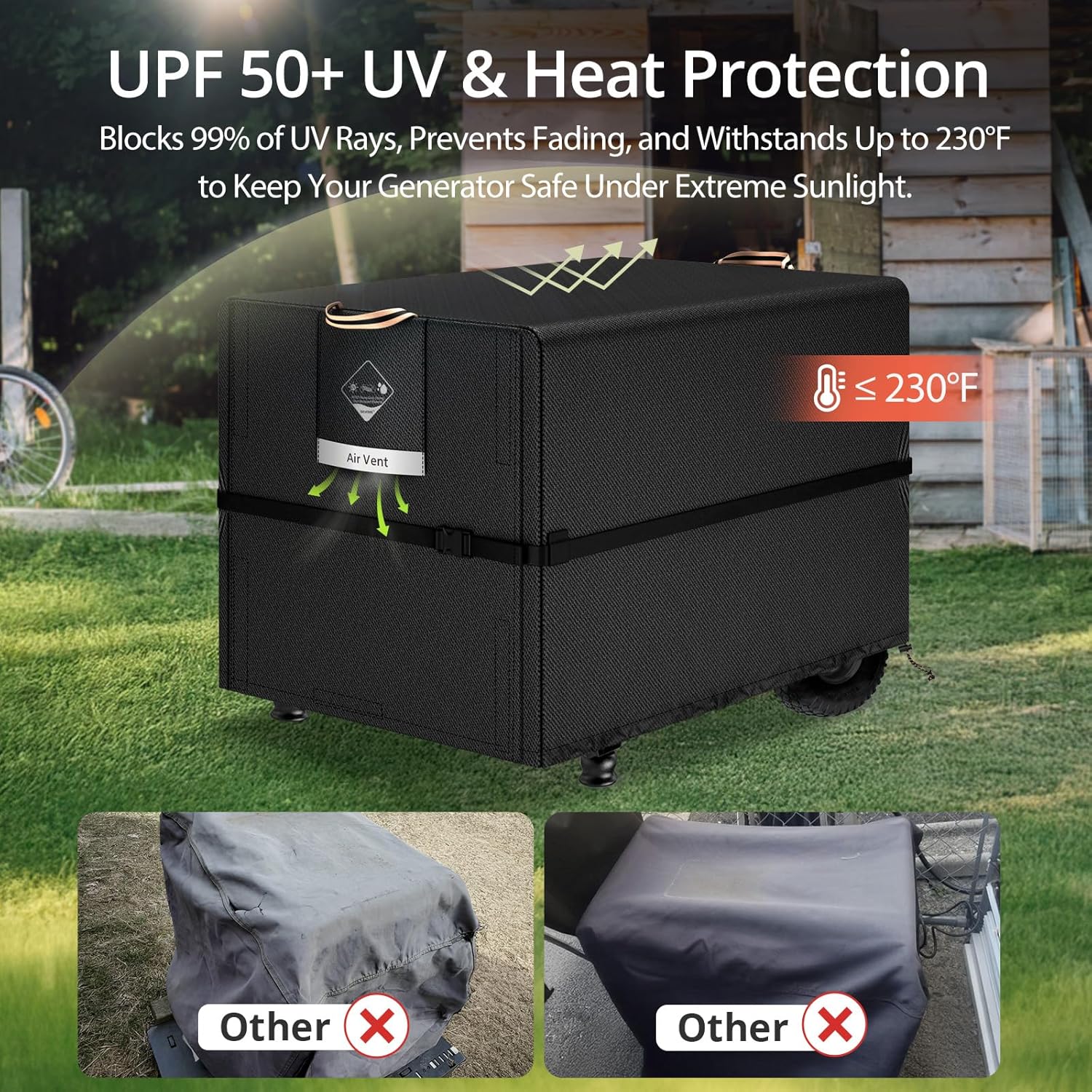 QH.HOME Waterproof Generator Cover 32x24x24 inch ,900D Heavy Duty Oxford with Secure Windproof Buckle- for Most Generators 5000-10000 Watt, Black - Image 5