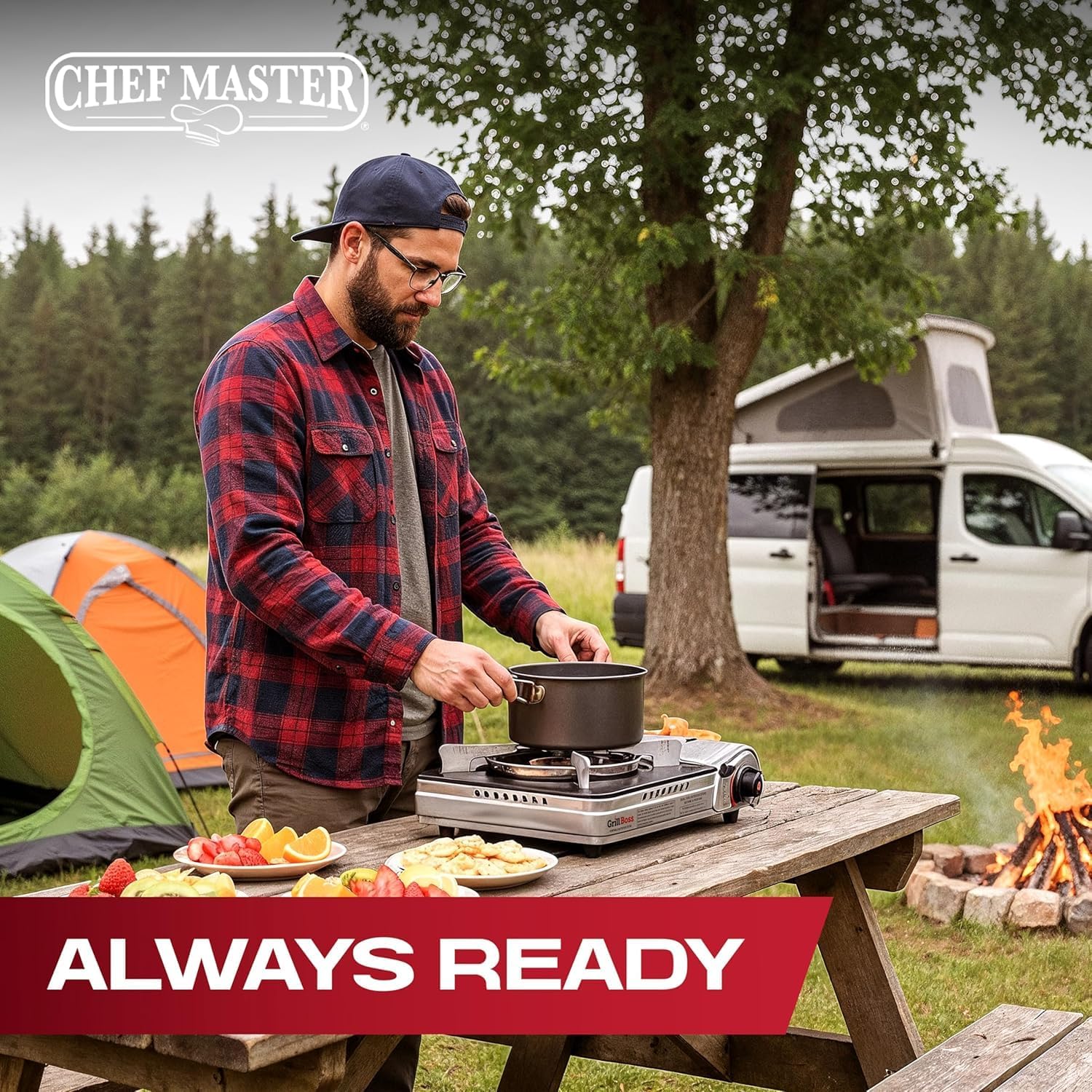 Grill Boss Dual Fuel Camp Stove - 12,000 BTU Butane & Propane Portable Stoves for Camping, Emergencies, BBQ, Hiking & Backpacking - Double Wind Guard, Instant Piezo Ignition System - 90057 - Image 2