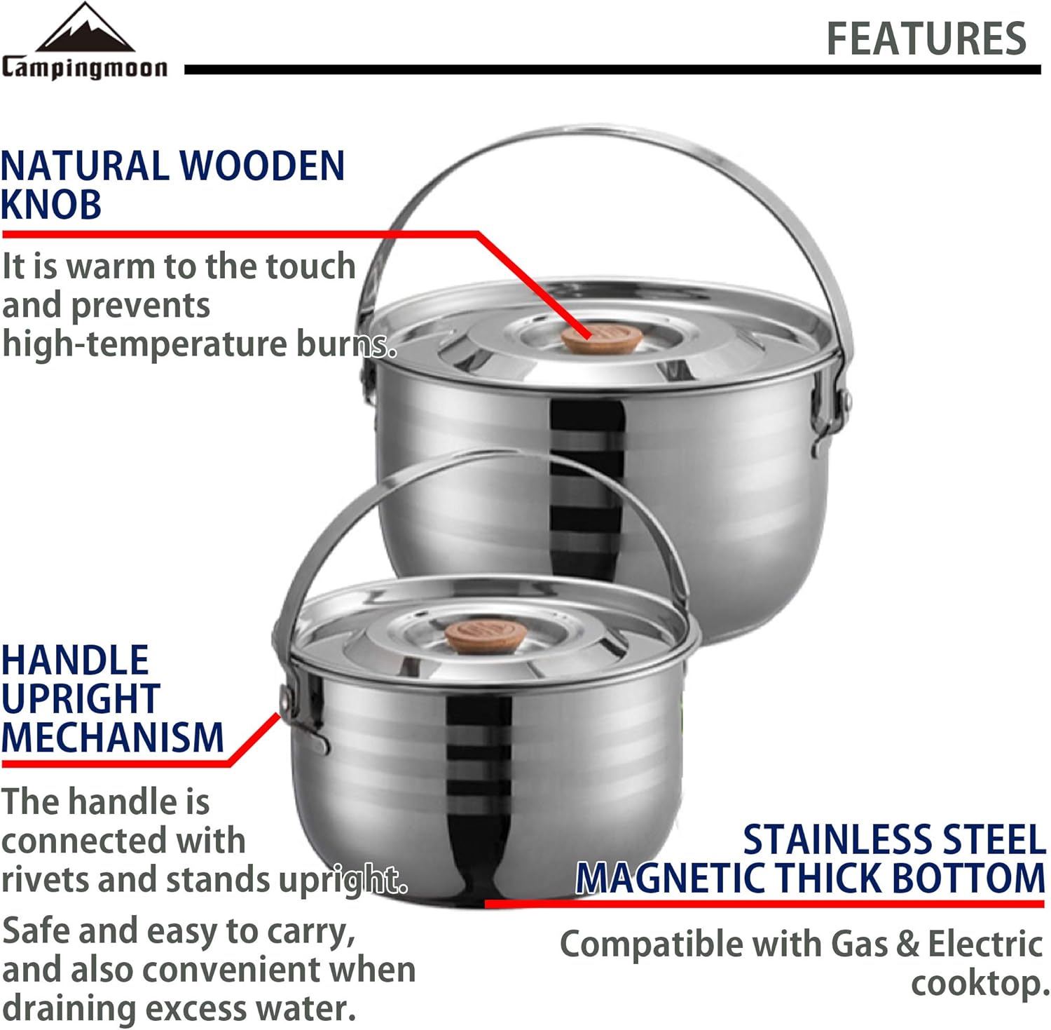CAMPINGMOON Camping Cookware Set Stainless Steel Outdoor Nesting Cooking Mess Kit Pots Pans Bowls with Storage Carrying Tote Bag - Image 4
