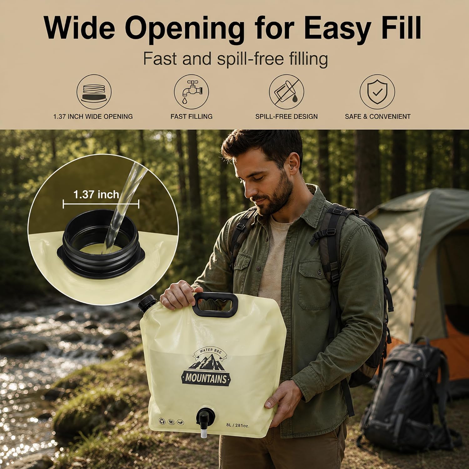 Collapsible Water Container Portable Water Jug with Spigot for Camping, Foldable Hiking Gear, Leakproof Liquid Carrier for Hiking, Travel, Emergency Preparedness, Outdoor Use (1 Pack 2 Gallon) - Image 7