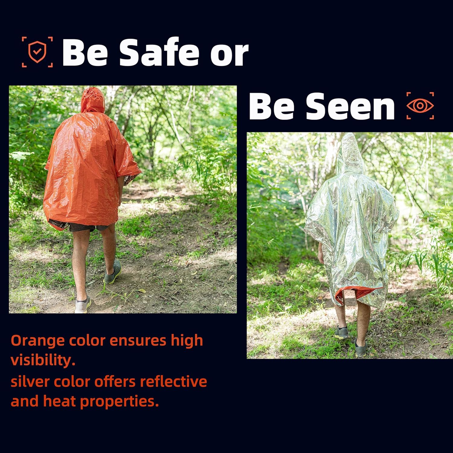 Thickened Emergency Rain Poncho, Thermal Poncho Survival Blankets Reusable Survival Ponchos for Camping, Hiking - Image 4