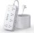 Flat Extension Cord 25 FT, NTONPOWER Long Power Strip, 10 Outlets 4 USB Ports (2 USB C), 3 Side 3 Prong & 2 Prong, Overload Protection, Flat Plug Wall Mount, White, SurgePro