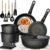 Astercook 21 Pcs Pots and Pans Set Non Stick, Ceramic Cookware Set Detachable Handle, RV Kitchen Cooking Set Removable Handles, Oven Safe, Induction Ready, Stackable, Black, Mothers Day Gifts